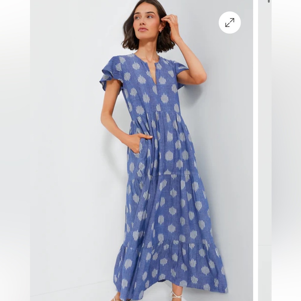 OLIPHANT Chatham Blue V-Neck Maxi Dress - Picture 3 of 7